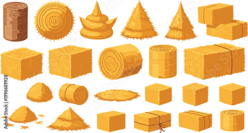 Hay Bales and Straw Bales Illustration, Hay Stack and Farm Elements Graphic Design