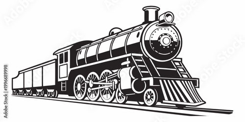 Fotografija Black and white stylized graphic illustration of a vintage steam locomotive trai