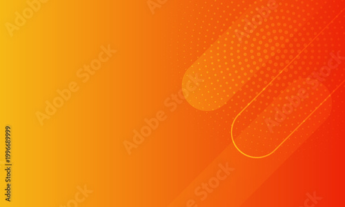 Abstract orange gradient background with trendy geometric design, featuring minimal squares and halftone dot patterns.