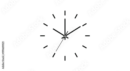 Simple and clean analog clock face with black markers and hands on a white background shows a time slightly past ten o'clock for design.
