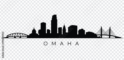 Black silhouette of omaha city skyline with bridges
