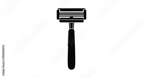 A black silhouette of a modern safety razor sharply defined silhouette