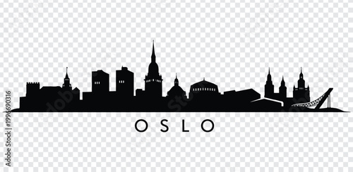 Canvas Print Black silhouette of oslo city skyline with various buildings and bridge