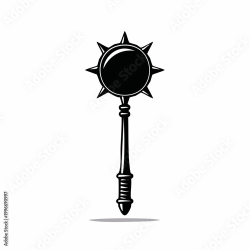 Black and white illustration of a medieval mace weapon
