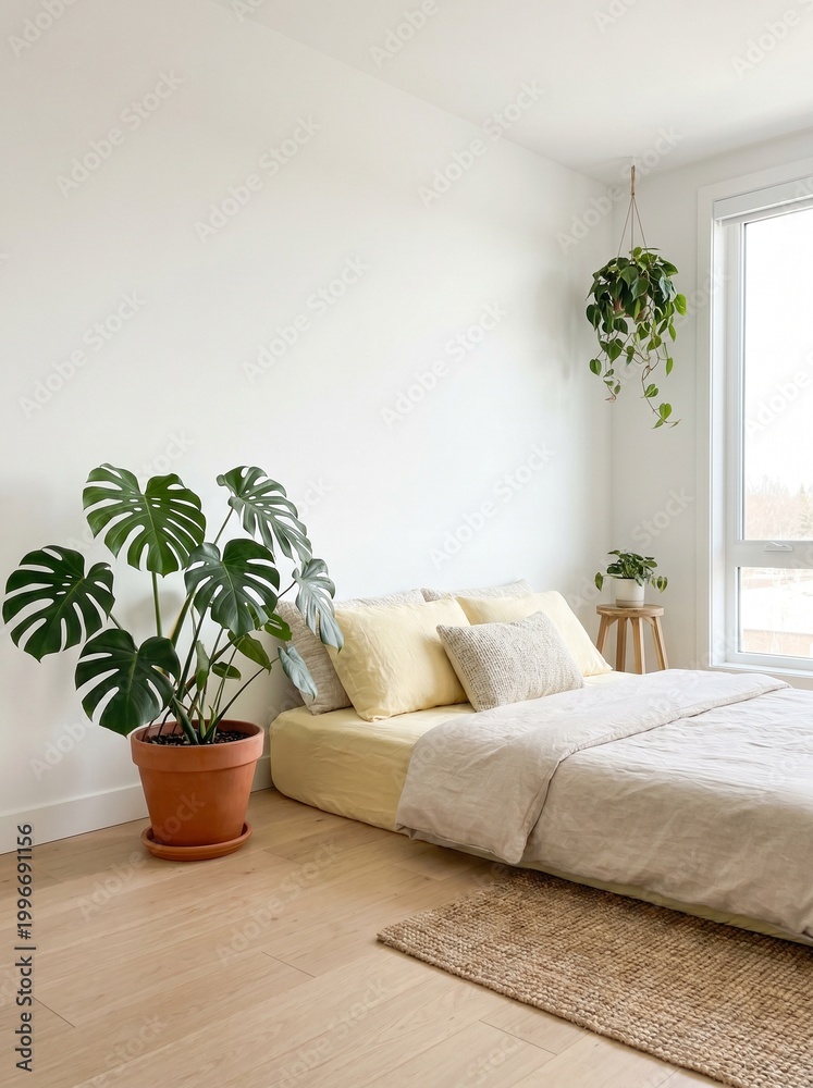 Naklejka premium Modern living room interior with a green sofa stylish furniture and contemporary home design creating a comfortable and elegant space