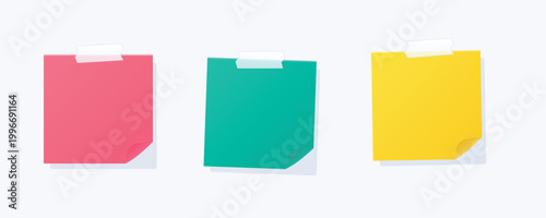 Colorful Blank Sticky Notes with Tape and Folded Corner Vector