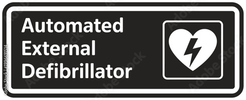 automated external defibrillator sign with heart lightning bolt icon