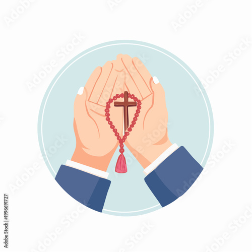 Hands holding rosary beads with a cross, praying