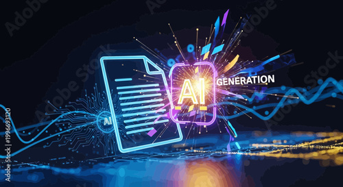 Neon AI, artificial intelligence, futuristic technology, glowing icons