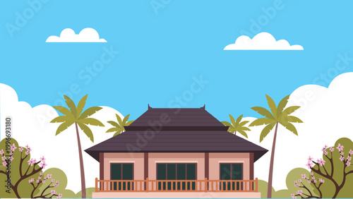 Luxury Entrance Bali Resort Flat Design Illustration