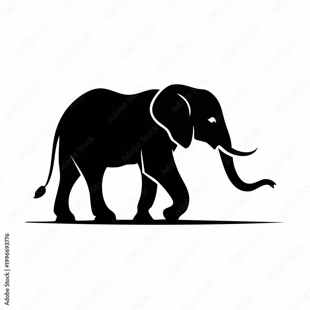 Fototapeta premium Black Silhouette of an Elephant Walking