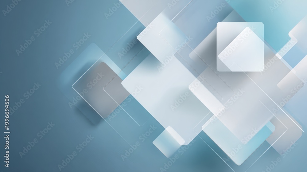Fototapeta premium Abstract Geometric Design: A modern, minimalist composition of floating squares in various sizes and opacities, arranged dynamically against a soft gradient backdrop.