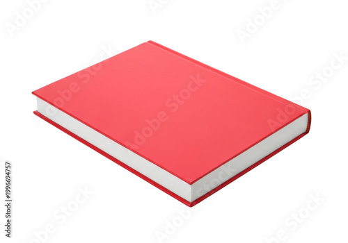 Red hardcover book with white pages lying flat