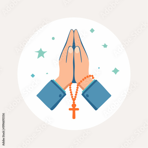 Hands Praying with Rosary Beads and Cross