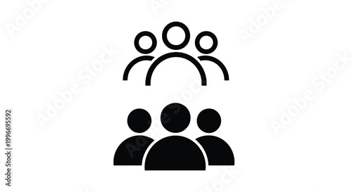 Modern vector graphic design featuring two distinct styles of user and group icons for digital interfaces