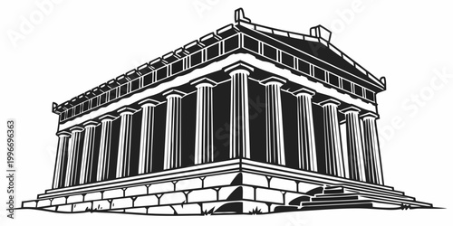 Canvastavla Monochrome vector illustration of ancient classical greek temple architecture wi