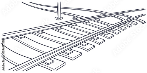 Foto Simple line art drawing of a railway intersection with intersection railroad tra