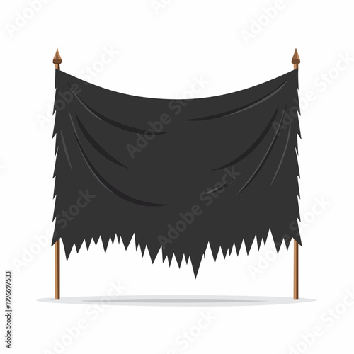 Tattered Black Flag on Wooden Poles