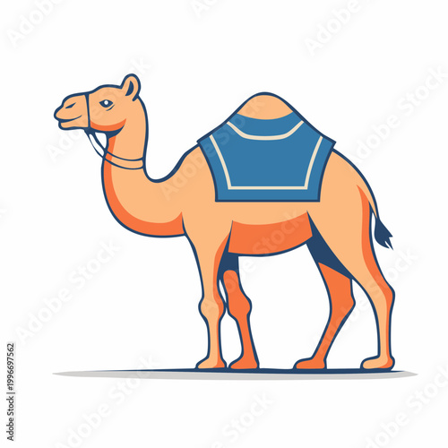Stylized Camel Illustration with Blue Saddle