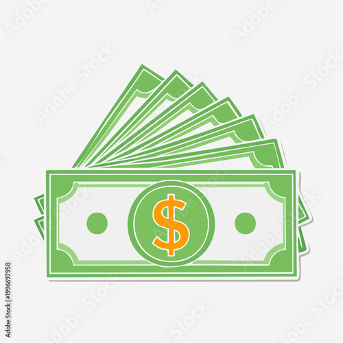 Stylized Illustration of US Dollar Bills and Coin