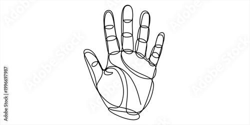 Simple line art drawing of an open human hand palm Vector, illustration