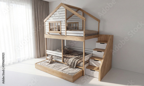 Children’s bunk beds in an empty room