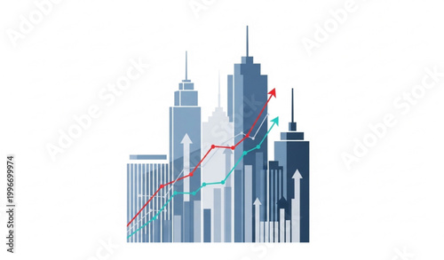Skyscraper double exposure vector with financial growth graphs and charts modern business concept isolated on white