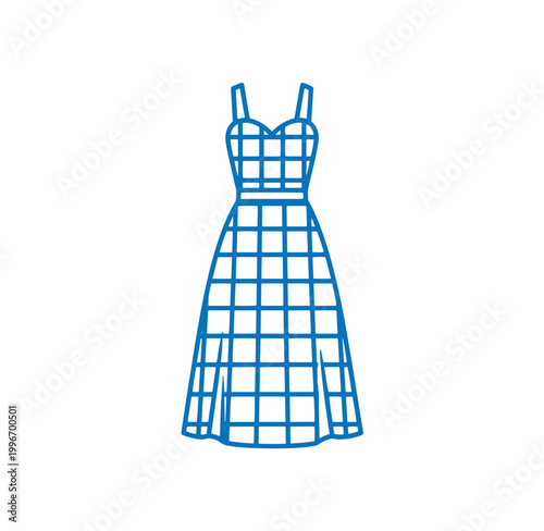 blue plaid sleeveless dress with sweetheart neckline and grid pattern