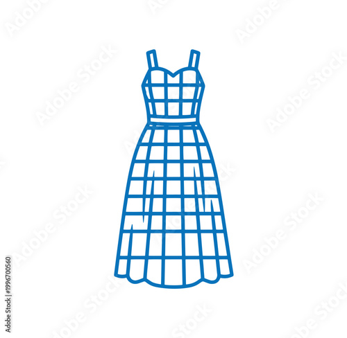 blue plaid sleeveless summer dress with straps and scalloped hem