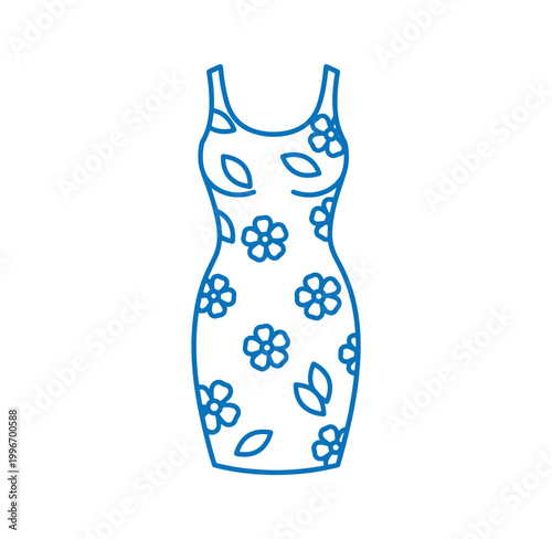 blue sleeveless summer dress with flowers and leaves pattern