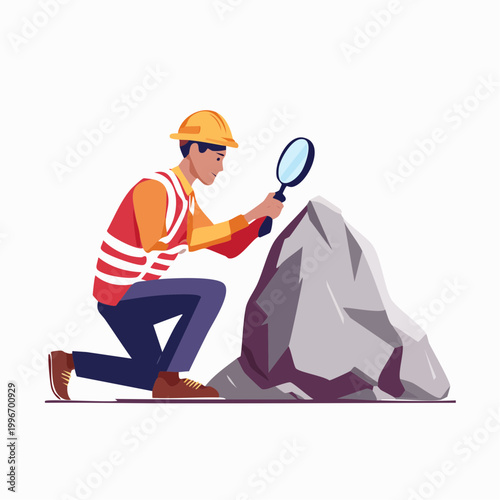 Geologist Examining Rock with Magnifying Glass