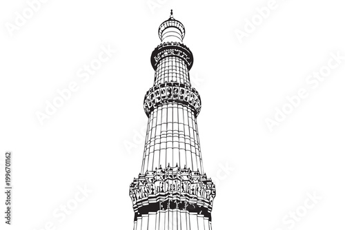 Qutub Minar Vector Illustration Set – Minimal Line Art, Silhouette & Detailed Architecture Design for Travel, Landmark & Islamic Heritage Projects