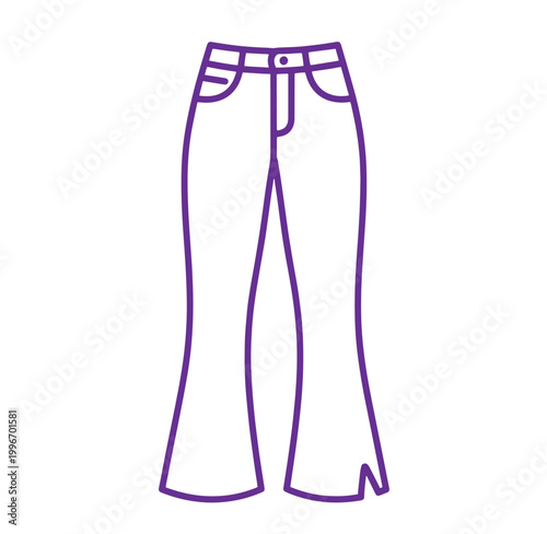 Purple line drawing of flared jeans with belt and pockets  fashion illustration