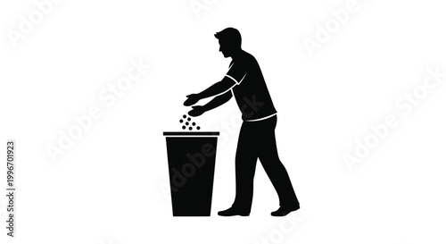 person throwing trash into bin silhouette on transparent background