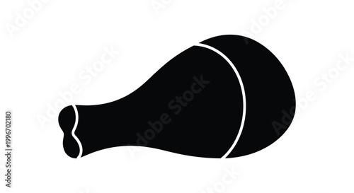 A simple black silhouette of a chicken drumstick boldly outlined silhouette