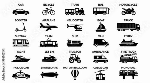 Transportation modes and vehicles icons