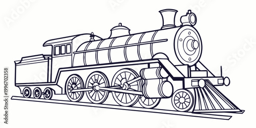 Tableau sur toile Vintage steam locomotive train side view outline illustration with steam engine