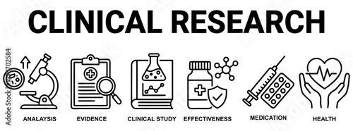 Clinical Research Vector Icons Set — Medical, Science, Medication Flat Clipart
