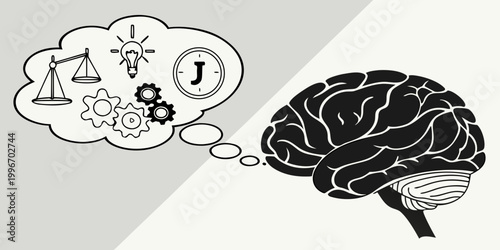 Obraz na plátně Brain thinking process conceptual illustration with symbols thinking intelligenc