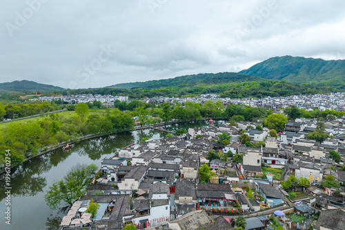 Canvas Print A high angle view captures the ancient Hongcun Village located in Yixian County