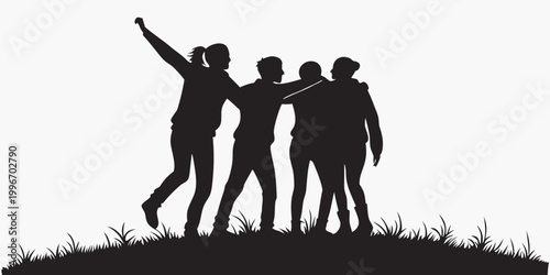 Photos Silhouette of a group of friends standing together in a grassy field with silhou