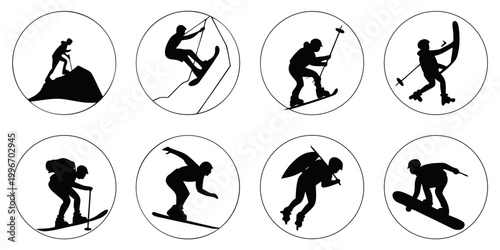 Fotografía Set of circular icons representing winter extreme sports and mountain adventures