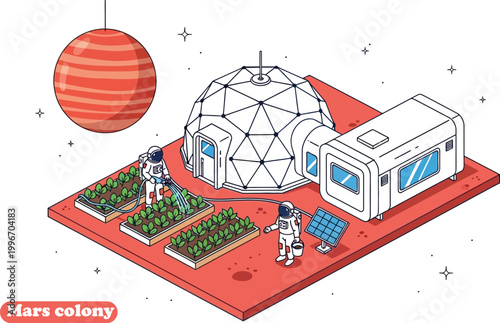 Mars colony with space farming system