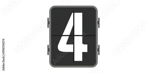 Black flip clock number four display in vintage mechanical style for countdown timer app and retro interface design