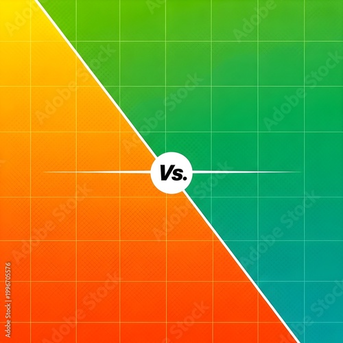 Abstract background with orange and green colors divided by white line and vs text.