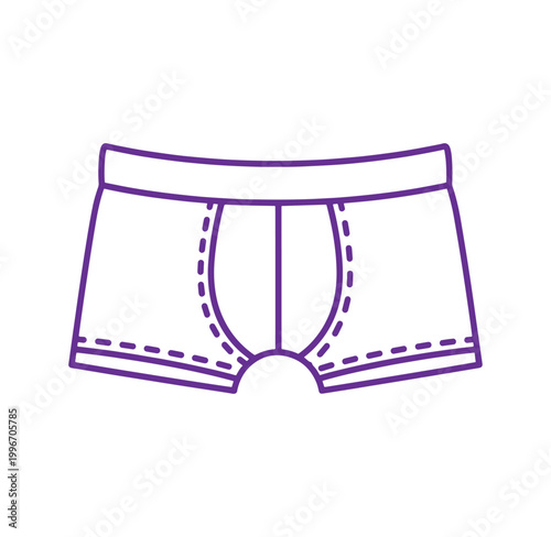 Purple line drawing of mens briefs on white background