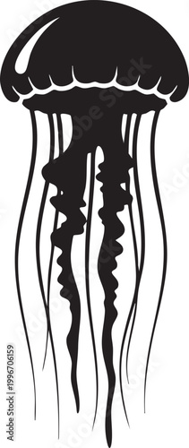 Black jellyfish vector icon, jellyfish silhouette, ocean creature symbol, marine life illustration