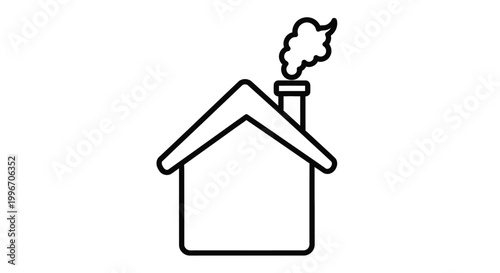 house silhouette with chimney smoke on transparent background