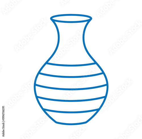 Simple blue line art of a striped vase on a white background