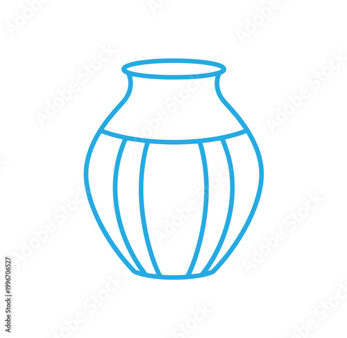 Simple blue line drawing of a vase on white background
